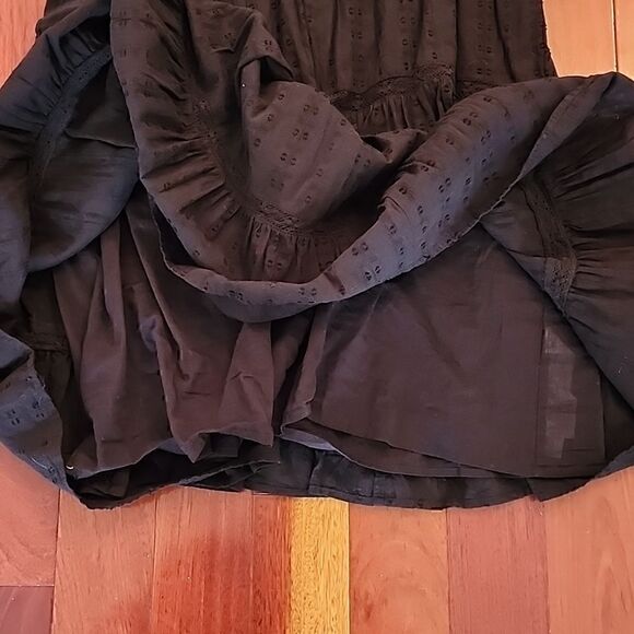 Black Babydoll Mini Textured Boho Zara V Neck Puffed Sleeve Dress XXL - Picture 3 of 4